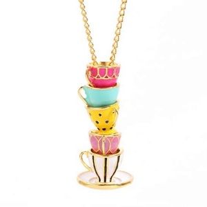 Mad Hatter Tea Party Alice in Wonderland Disney Stacked Rainbow Teacups Necklace